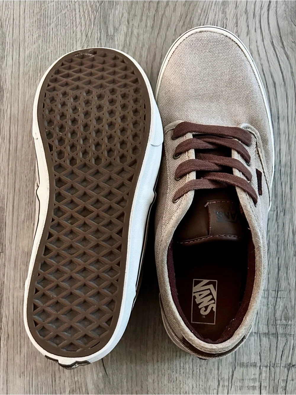 Vans Beige Canvas Low-Top Sneakers with Brown Accents
